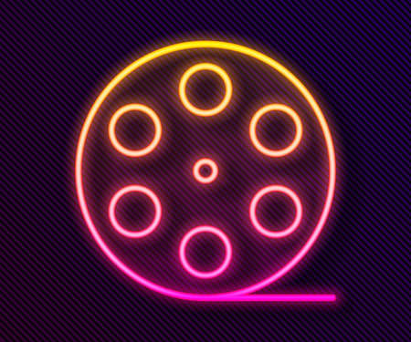 Glowing neon line Film reel icon isolated on black background. Vector Illustration.のイラスト素材