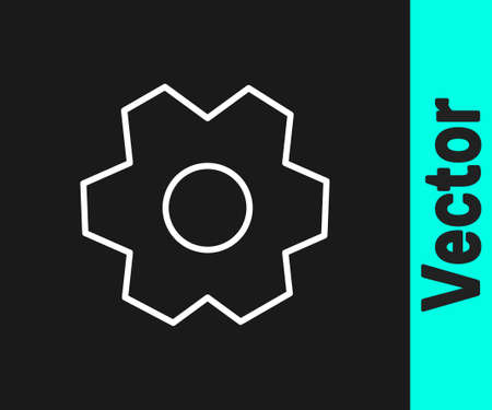 White line Gear icon isolated on black background. Cogwheel gear settings sign. Cog symbol. Vector Illustration.のイラスト素材