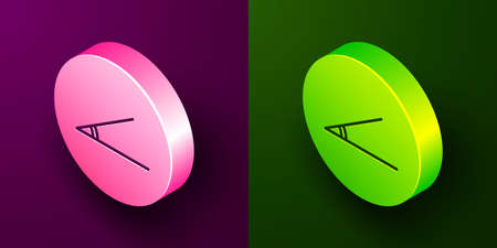 Isometric line Acute angle of 45 degrees icon isolated on purple and green background. Circle...