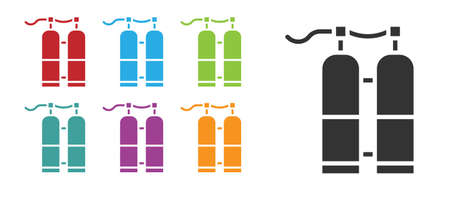 Black Aqualung icon isolated on white background. Oxygen tank for diver. Diving equipment. Extreme sport. Sport equipment. Set icons colorful. Vector Illustrationのイラスト素材