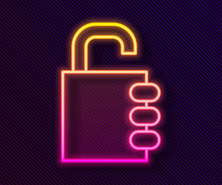 Glowing neon line Safe combination lock icon isolated on black background. Combination padlock. Security, safety, protection, password, privacy. Vector Illustration.のイラスト素材