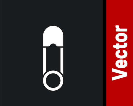 White Classic closed steel safety pin icon isolated on black background. Vector Illustration.のイラスト素材