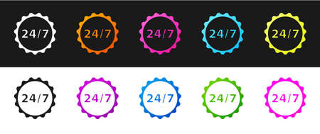 Set Clock 24 hours icon isolated on black and white background. All day cyclic icon. 24 hours service symbol. Vector Illustrationのイラスト素材