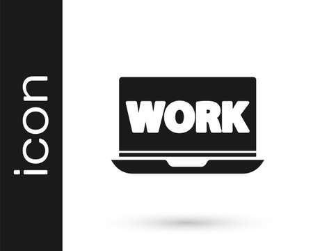 Grey Laptop with text work icon isolated on white background. Vector Illustrationのイラスト素材
