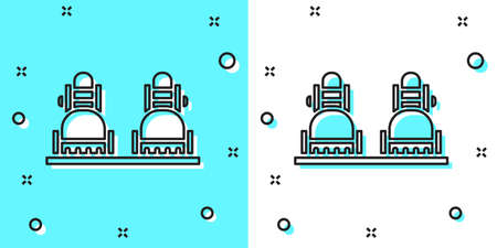 Black line Snowboard icon isolated on green and white background. Snowboarding board icon. Extreme sport. Sport equipment. Random dynamic shapes. Vector Illustration.のイラスト素材