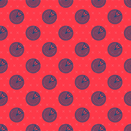 Blue line Target sport icon isolated seamless pattern on red background. Clean target with numbers for shooting range or shooting. Vector Illustration.のイラスト素材