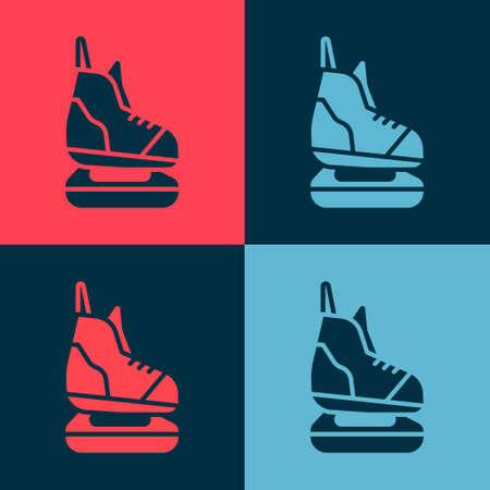 Pop art Skates icon isolated on color background. Ice skate shoes icon. Sport boots with blades. Vector Illustration.のイラスト素材