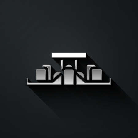 Silver Formula 1 racing car icon isolated on black background. Long shadow style. Vector Illustration.のイラスト素材