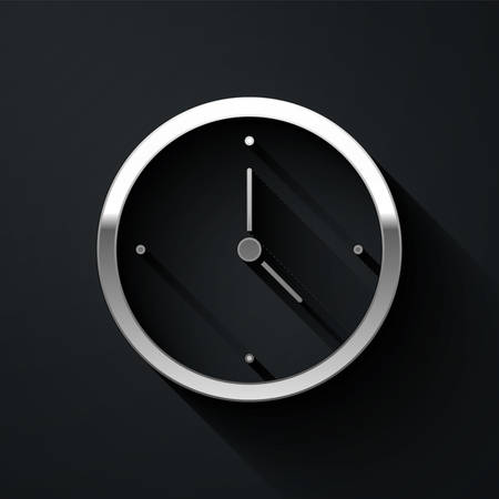 Silver Clock icon isolated on black background. Time symbol. Long shadow style. Vector Illustration.のイラスト素材