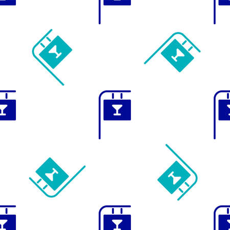 Blue Street signboard with inscription Bar icon isolated seamless pattern on white background. Suitable for advertisements bar, cafe, restaurant. Vector Illustrationのイラスト素材