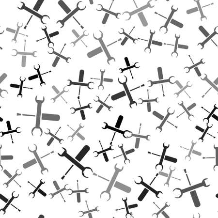 Black Screwdriver and wrench spanner tools icon isolated seamless pattern on white background. Service tool symbol. Vector Illustrationのイラスト素材