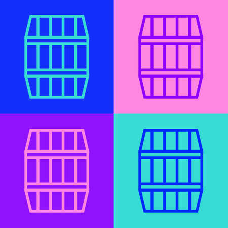 Pop art line Wooden barrel icon isolated on color background. Alcohol barrel, drink container, wooden keg for beer, whiskey, wine. Vector Illustrationのイラスト素材