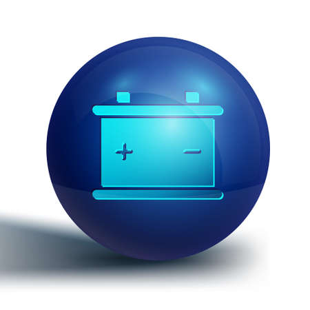 Blue Car battery icon isolated on white background. Accumulator battery energy power and electricity accumulator battery. Blue circle button. Vector Illustrationのイラスト素材