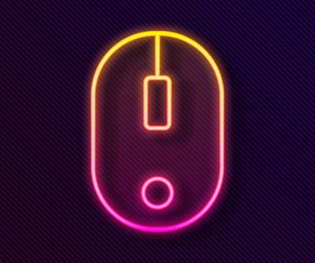 Glowing neon line Computer mouse icon isolated on black background. Optical with wheel symbol. Vector Illustrationのイラスト素材