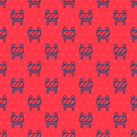 Blue line Road barrier icon isolated seamless pattern on red background. Symbol of restricted area which are in under construction processes. Repair works. Vector Illustration.のイラスト素材