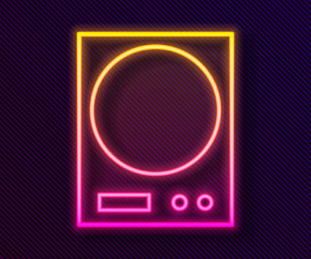 Glowing neon line Electronic scales icon isolated on black background. Weight measure equipment. Vector Illustration.のイラスト素材