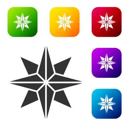 Black Wind rose icon isolated on white background. Compass icon for travel. Navigation design. Set icons in color square buttons. Vector Illustrationのイラスト素材