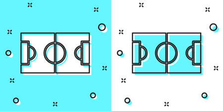 Black line Football or soccer field icon isolated on green and white background. Random dynamic shapes. Vector Illustrationのイラスト素材