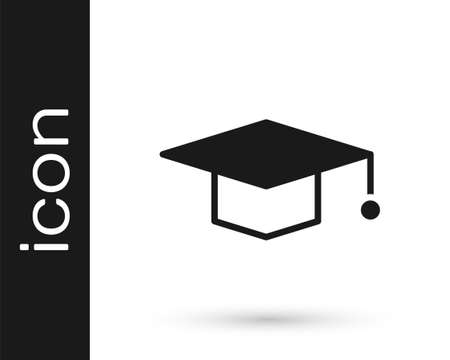 Grey Graduation cap icon isolated on white background. Graduation hat with tassel icon. Vector Illustration.のイラスト素材