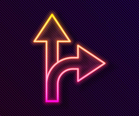 Glowing neon line Road traffic sign. Signpost icon isolated on black background. Pointer symbol. Isolated street information sign. Direction sign. Vector Illustrationのイラスト素材