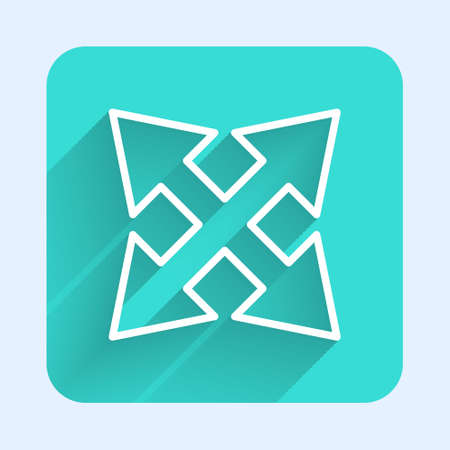 White line Road traffic sign. Signpost icon isolated with long shadow. Pointer symbol. Isolated street information sign. Direction sign. Green square button. Vector Illustration.のイラスト素材