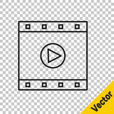 Black line Play Video icon isolated on transparent background. Film strip sign. Vector Illustrationのイラスト素材