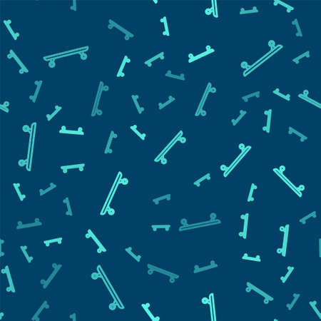 Green line Longboard or skateboard cruiser icon isolated seamless pattern on blue background. Extreme sport. Sport equipment. Vector Illustrationのイラスト素材
