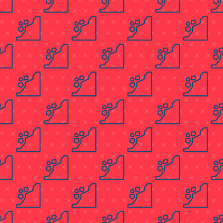 Blue line Landslide icon isolated seamless pattern on red background. Stones fall from the rock. Boulders rolling down a hill. Rockfall. Vector Illustrationのイラスト素材