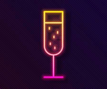 Glowing neon line Glass of champagne icon isolated on black background. Vector Illustrationのイラスト素材