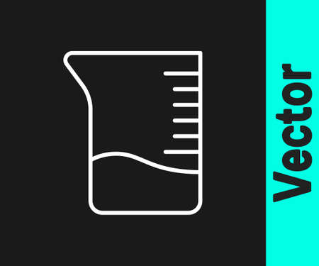 White line Measuring cup icon isolated on black background. Plastic graduated beaker with handle. Vector Illustrationのイラスト素材
