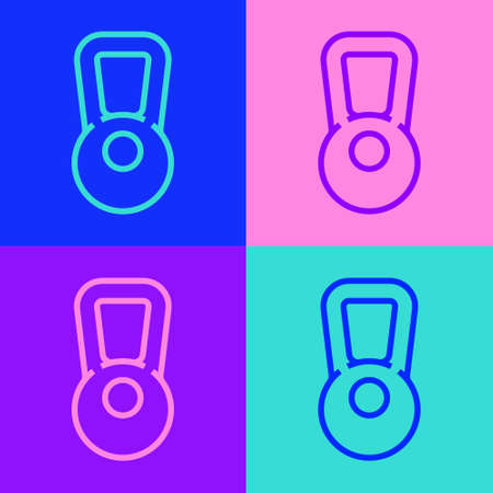 Pop art line Kettlebell icon isolated on color background. Sport equipment. Vector Illustrationのイラスト素材