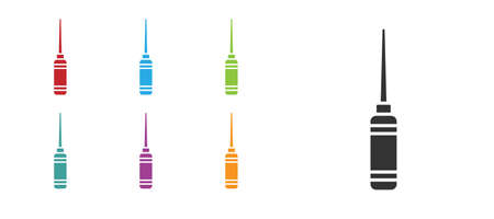 Black Awl tool with wooden handle icon isolated on white background. Work equipment tailor industry. Set icons colorful. Vector Illustrationのイラスト素材