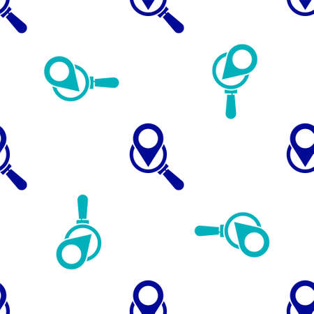 Blue Search location icon isolated seamless pattern on white background. Magnifying glass with pointer sign. Vector Illustration.のイラスト素材