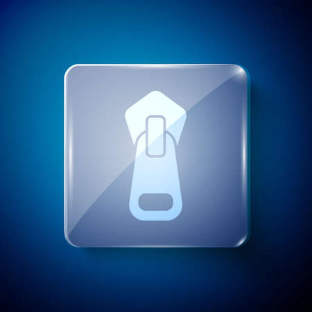 White Zipper icon isolated on blue background. Square glass panels. Vector Illustrationのイラスト素材