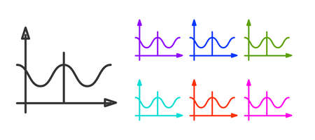 Black line Graph, schedule, chart, diagram, infographic, pie graph icon isolated on white background. Set icons colorful. Vector Illustration.のイラスト素材