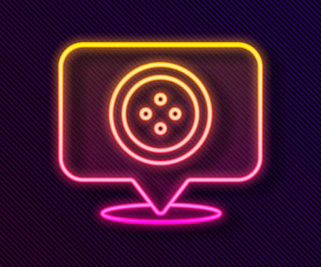 Glowing neon line Location tailor shop icon isolated on black background. Vector Illustration.のイラスト素材