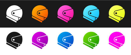 Set Helmet icon isolated on black and white background. Extreme sport. Sport equipment. Vector Illustration.のイラスト素材