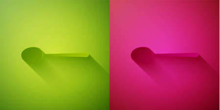 Paper cut Spoon icon isolated on green and pink background. Cooking utensil. Cutlery sign. Paper art style. Vector Illustrationのイラスト素材