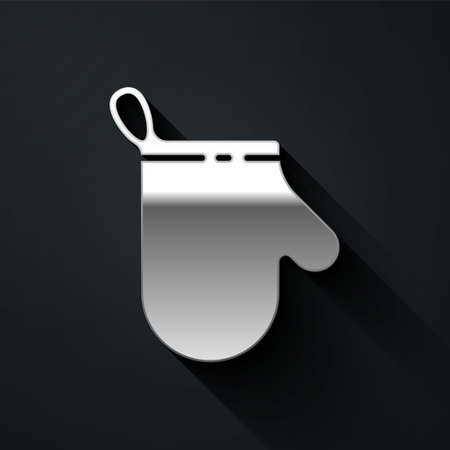 Silver Oven glove icon isolated on black background. Kitchen potholder sign. Cooking glove. Long shadow style. Vector Illustrationのイラスト素材