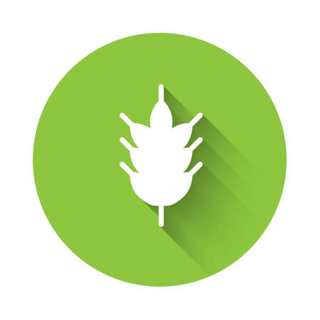 White Hop icon isolated with long shadow. Green circle button. Vector Illustrationのイラスト素材