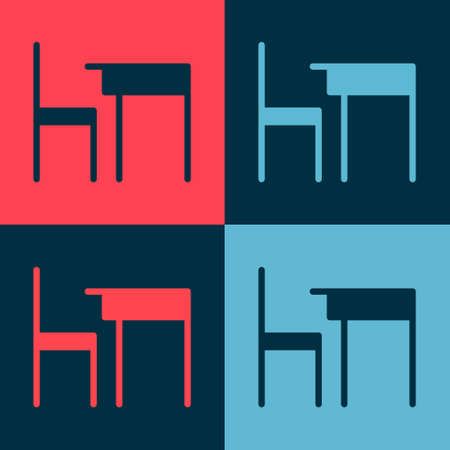 Pop art School table and chair of classroom icon isolated on color background. School desk. Vector Illustrationのイラスト素材