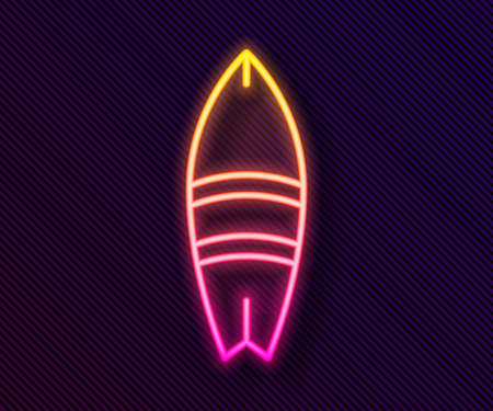 Glowing neon line Surfboard icon isolated on black background. Surfing board. Extreme sport. Sport equipment. Vector Illustrationのイラスト素材