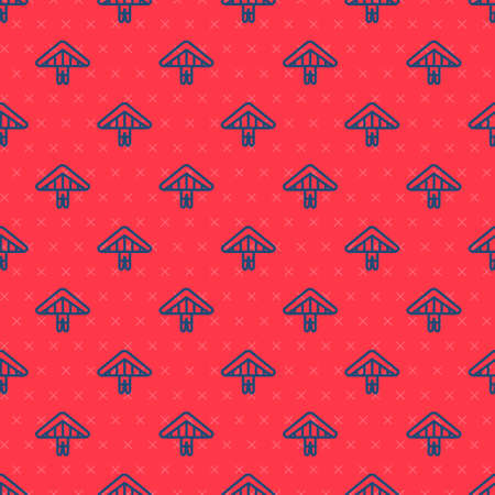 Blue line Hang glider icon isolated seamless pattern on red background. Extreme sport. Vector Illustrationのイラスト素材
