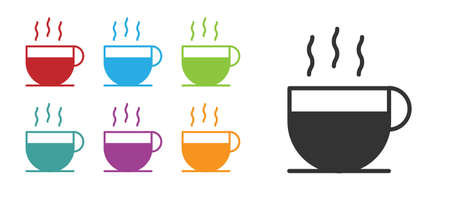 Black Coffee cup icon isolated on white background. Tea cup. Hot drink coffee. Set icons colorful. Vector Illustrationのイラスト素材