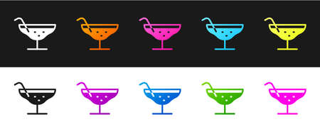 Set Cocktail icon isolated on black and white background. Vector Illustration.のイラスト素材