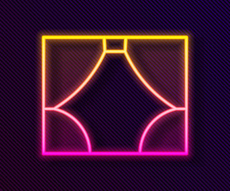 Glowing neon line Curtain icon isolated on black background. For theater or opera scene backdrop, concert grand opening or cinema premiere. Vector Illustration.のイラスト素材