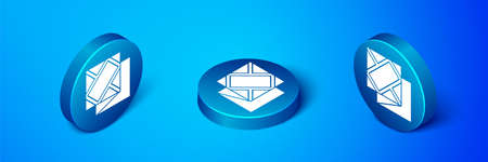 Isometric Folded map icon isolated on blue background. Blue circle button. Vector Illustration.のイラスト素材