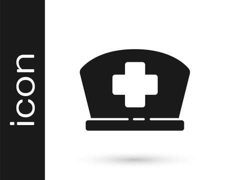Grey Nurse hat with cross icon isolated on white background. Medical nurse cap sign.  Vector Illustration.のイラスト素材