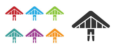 Black Hang glider icon isolated on white background. Extreme sport. Set icons colorful. Vector Illustration.のイラスト素材