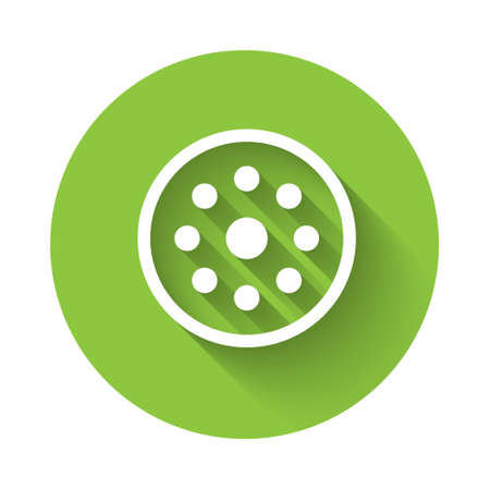 White Sewing button for clothes icon isolated with long shadow. Clothing button. Green circle button. Vector Illustrationのイラスト素材